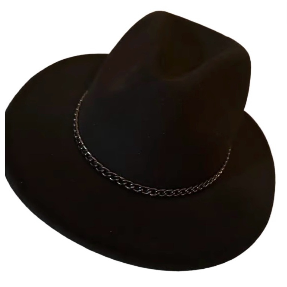 Stylish Black Fedora with Chain Detail